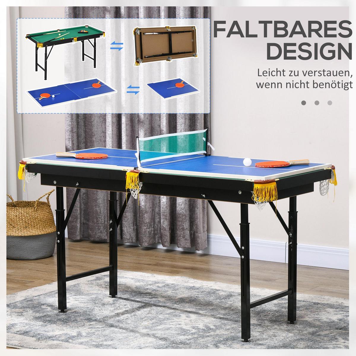 MULTIGAME Spieletisch Multifunktionstisch inkl. Tischtennis Billardtisch Grün - Blau, Holzwerkstoff (63/140cm) - SPORTNOW