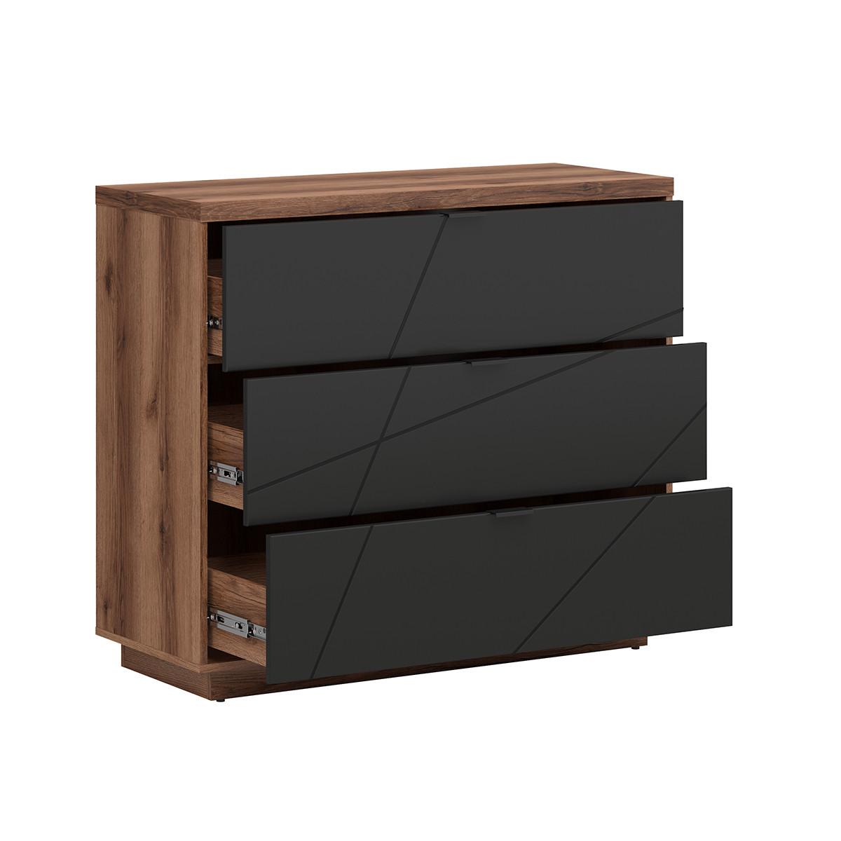KOMMODE Sven Schwarz und Holz - Weiß, Holzwerkstoff (106/93/42cm) - Petits-meubles