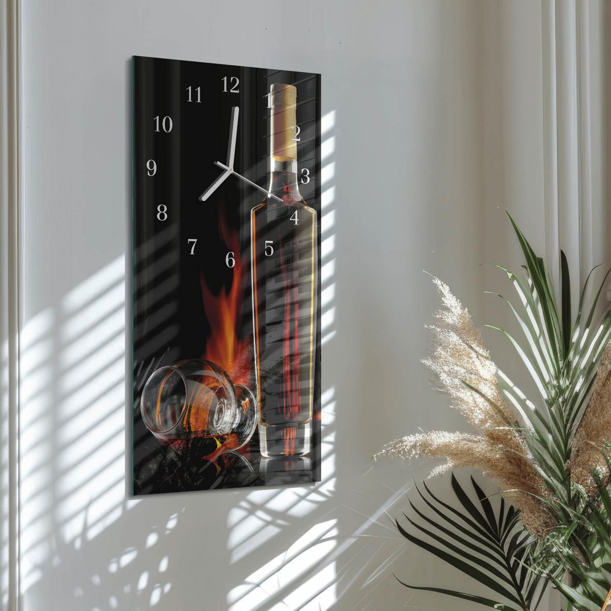 WANDUHR aus Glas 30x60 cm - Alkohol - Schwarz, Glas (30/60/0.4cm) - TULUP
