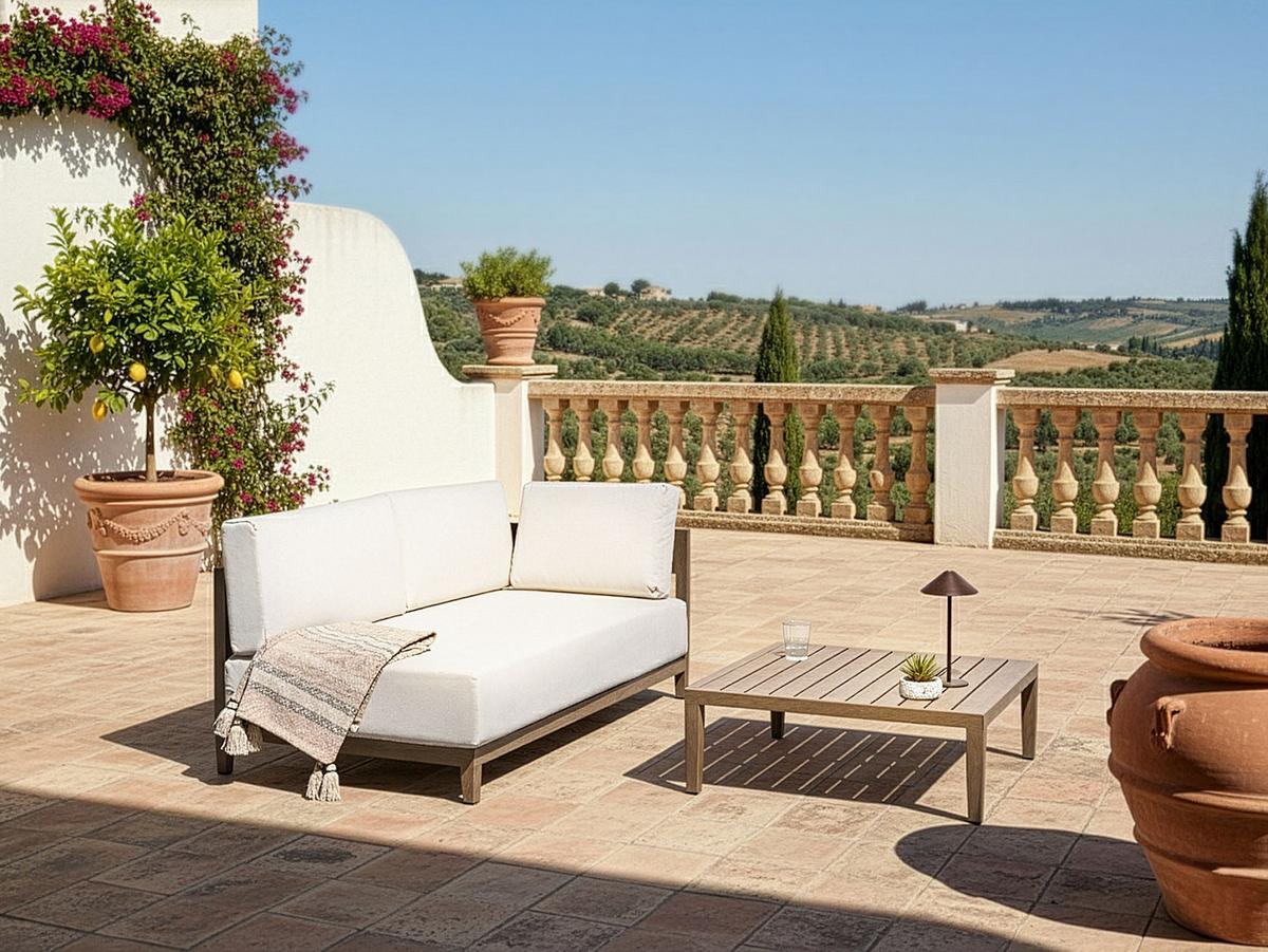GARTENSOFA mit Tisch 2-Sitzer Metall Braun Sampieri - Beige/Braun, Metall (222/72/71cm) - Beliani