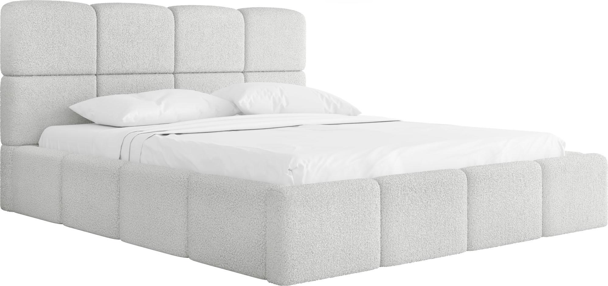 POLSTERBETT Tivio mit Bettkasten, Grau Boucle 180x200 cm - Birkefarben/Hellgrau, Holzwerkstoff/Kunststoff (180/200cm) - WFL GROUP