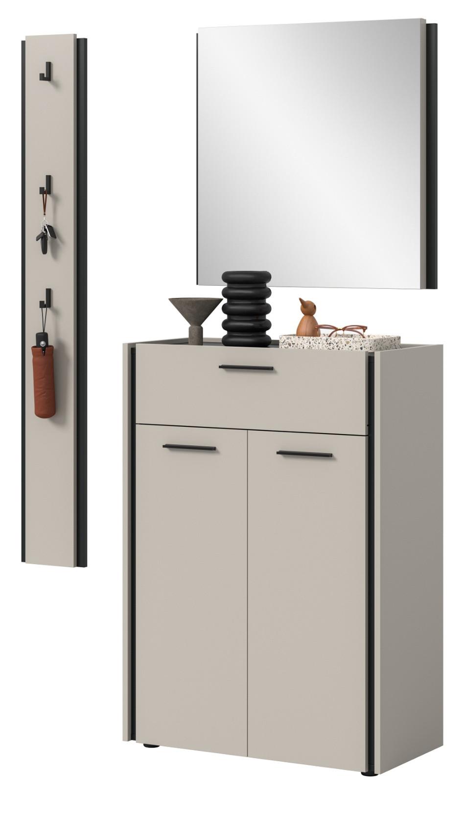 GARDEROBEN-SET 3-teilig Kaschmir 111 x 190 cm, Garderobenkombination mit Soft-Close - Kaschmir/Schwarz, Holzwerkstoff/Kunststoff (111/190/37cm) - Inn.Furn