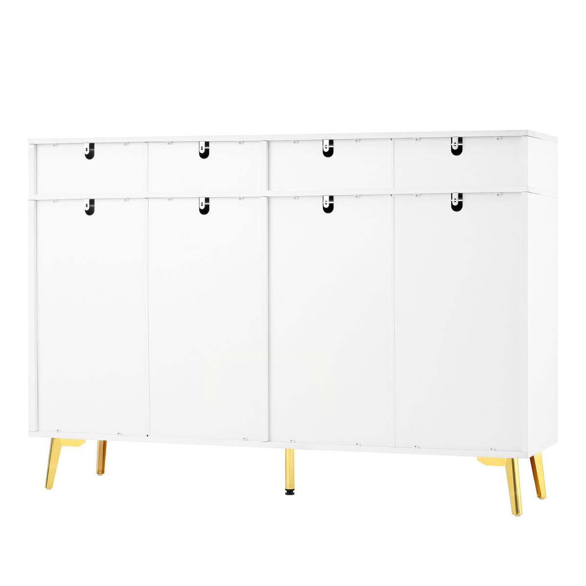 SIDEBOARD Weiß 140cm mit 4 Türen 4 Schubladen Bogen-Dekor & Goldfüßen - Weiß, Holzwerkstoff (140/82/38cm) - Urban Meuble
