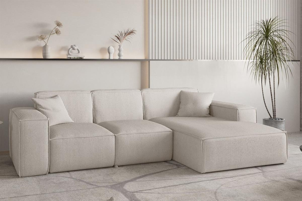 ECKSOFA Celes Premium Stoff Scala - Beige, Holzwerkstoff/Textil (266/165cm) - Fun Möbel