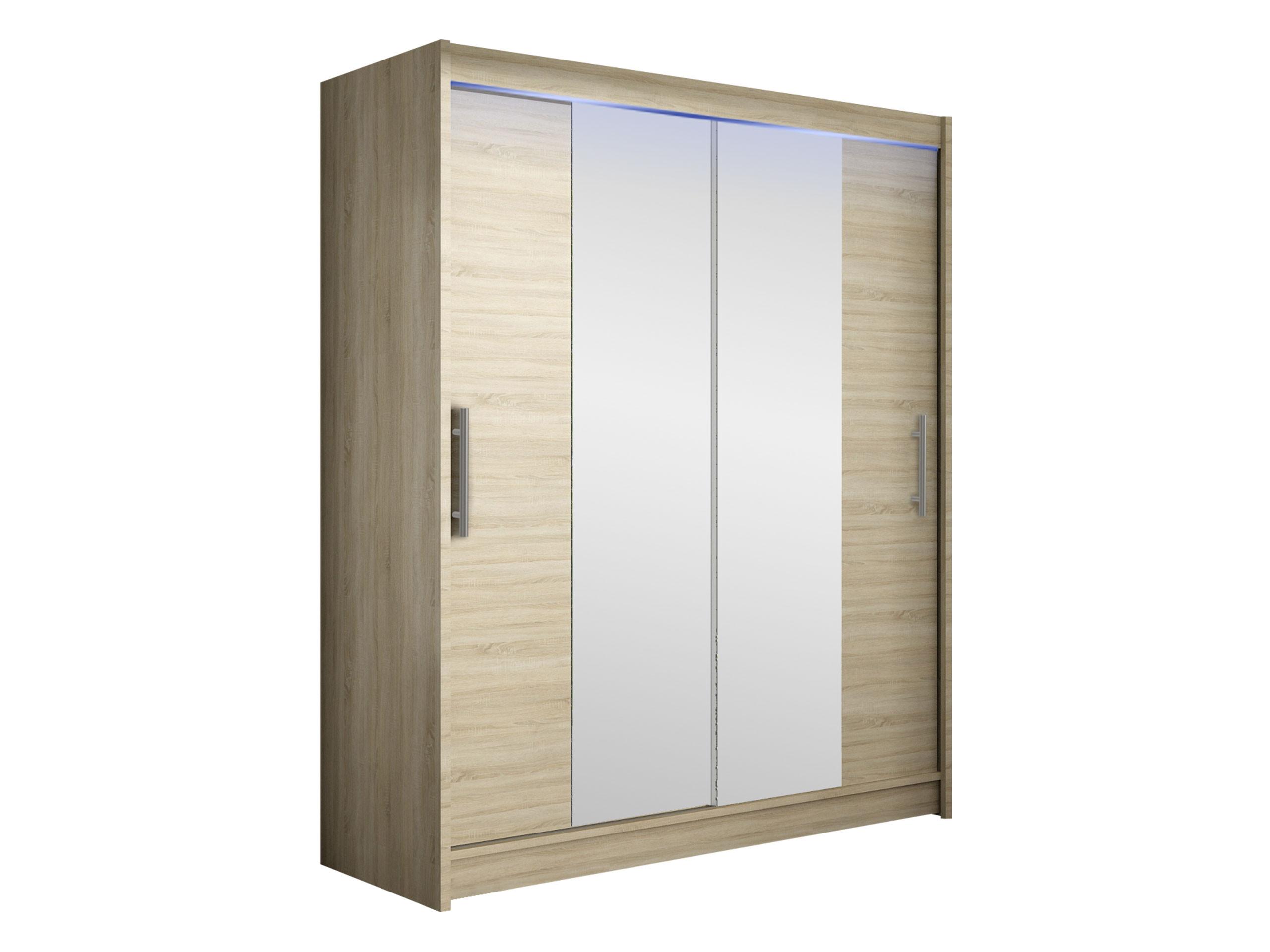 SCHWEBETÜRENSCHRANK Westa II, mit RGB LED Beleuchtung - Silberfarben/Sonoma Eiche, Holzwerkstoff/Metall (150/200/58cm) - MIRJAN24
