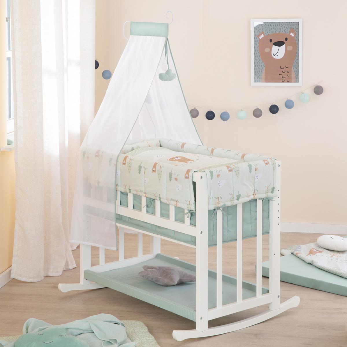 BEISTELLBETT Woodland Buddies 4in1 Set 90 x 45 cm - Weiß/Hellgrün, Holzwerkstoff/Textil (45/90cm) - Roba