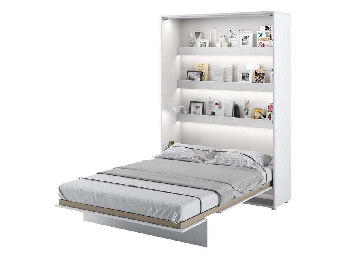 SCHRANKBETT Bed-Concept BC-01 140x200 mit zwei LED-Lampe - Weiß Hochglanz/Grau, Holz/Holzwerkstoff (140/200cm) - MIRJAN24