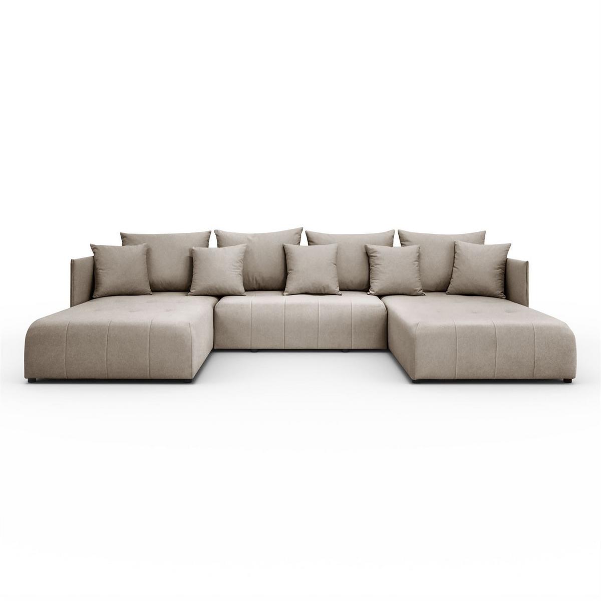 WOHNLANDSCHAFT APOLLO U mit Schlaffunktion und Bettzeugkasten - Beige, Textil (348/93/188cm) - Lookway
