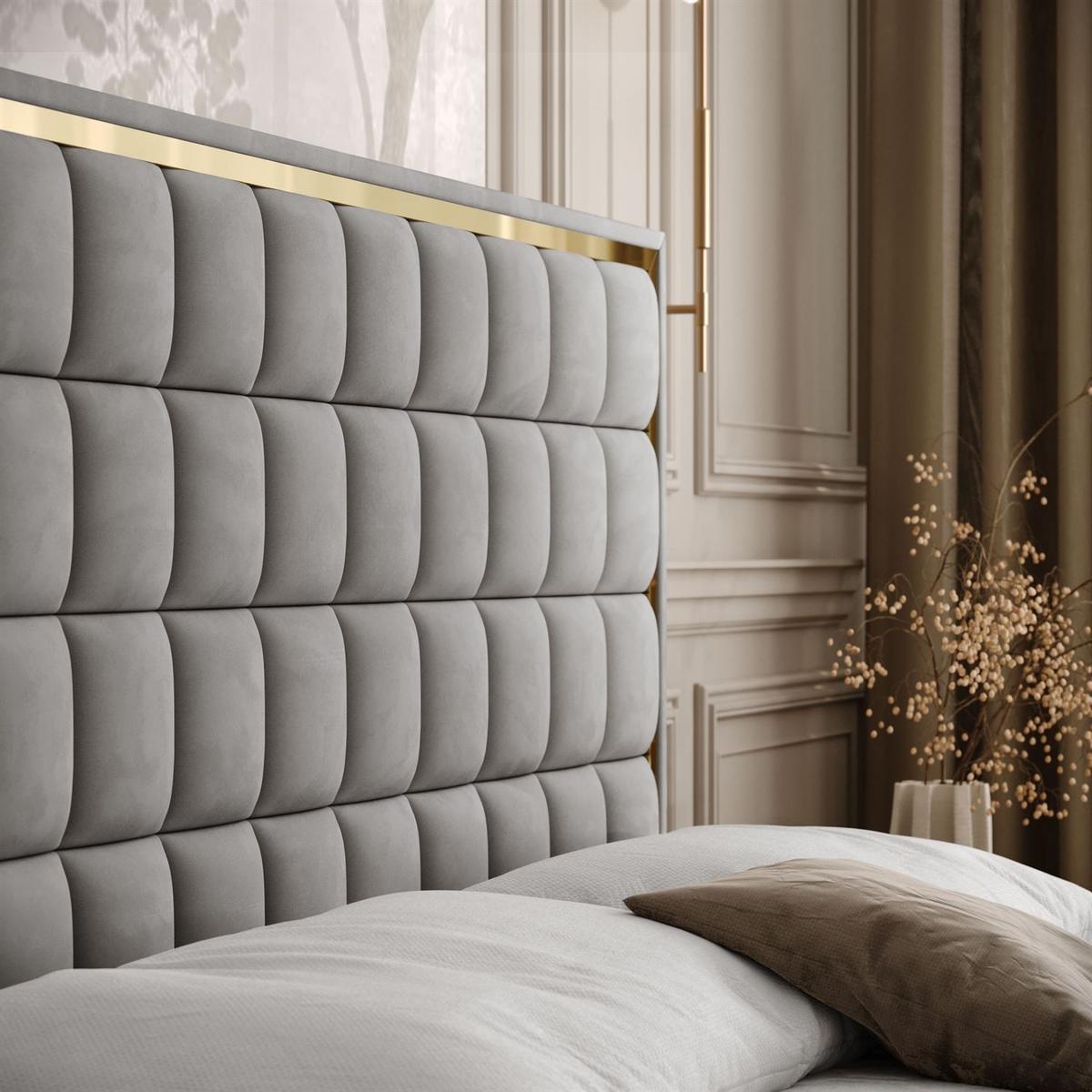 BOXSPRINGBETT ISADORA GOLD mit Bettkasten und Topper 140x200 cm Royal Velvet 250 - Grau, Textil - Lookway