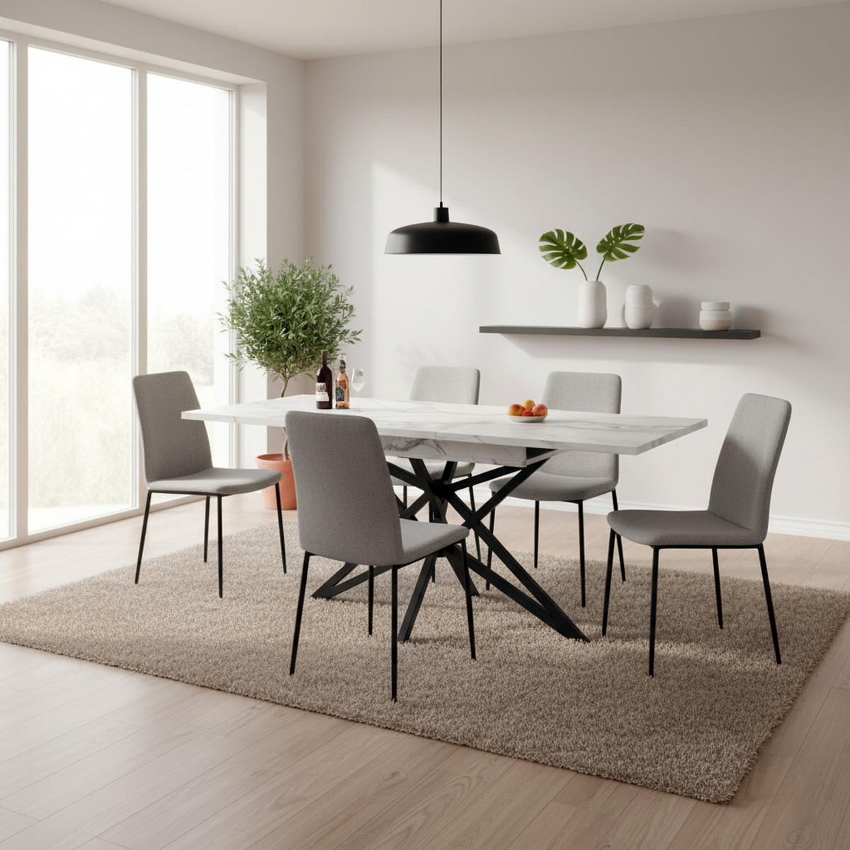 ESSTISCH AUSZIEHBARER Weiß Marmoroptik mit Ausziehfunktion & Sternfuß - Hellbraun, Holzwerkstoff/Metall (80/120/66cm) - Urban Meuble