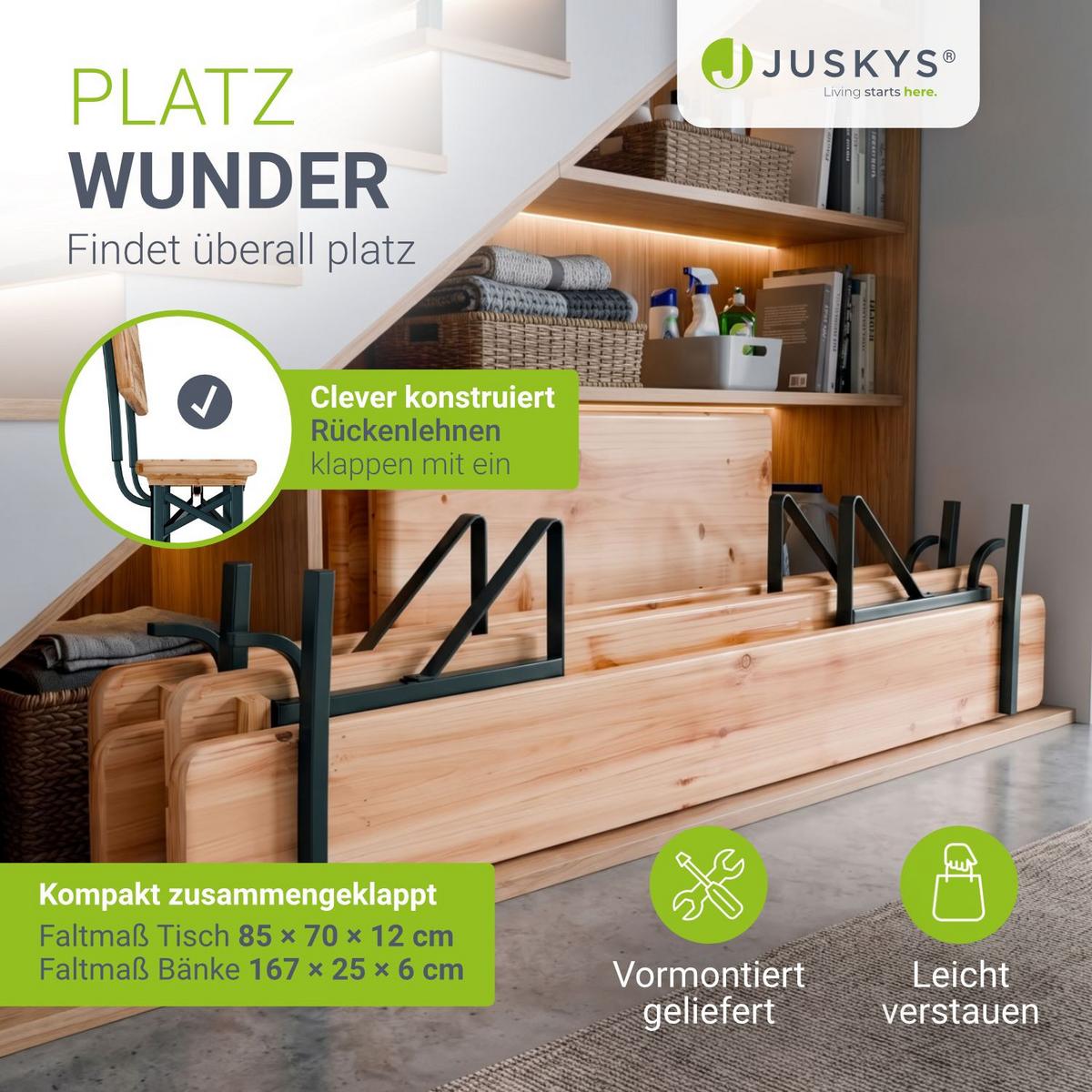 BIERZELTGARNITUR Kempten natur 170x70x75 cm klappbar - Naturfarben, Holz - Juskys