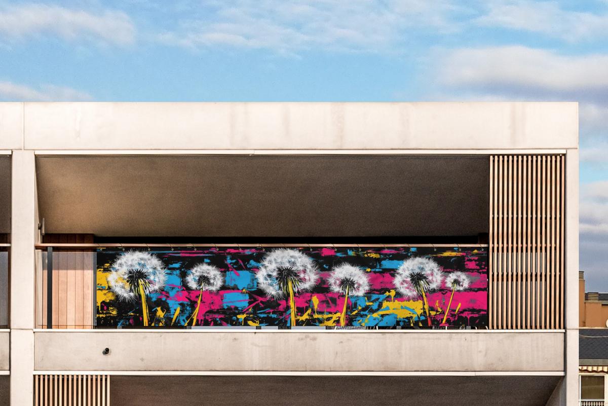 BALKON-SICHTSCHUTZ Straßenkunst - Bunt - Wand Deko XXL 500x100 cm - Schwarz, Kunststoff (500/100cm) - MuchoWow