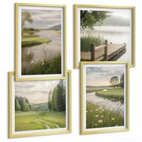 BILDER SET 4er Set - 50x50 cm & 40x60 cm Goldrahmen - Sommerlandschaften Flusswiese - Goldfarben, Kunststoff (50/50cm) - TULUP