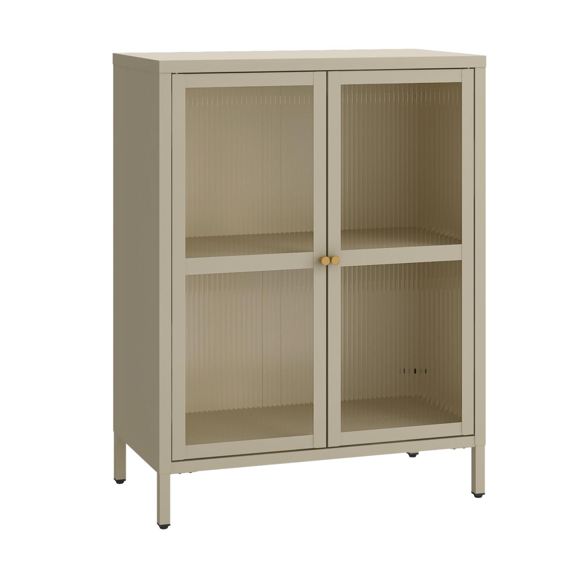 VITRINE Säkylä - Transparent/Beige, Glas/Metall (64/84/35cm) - [en.casa]