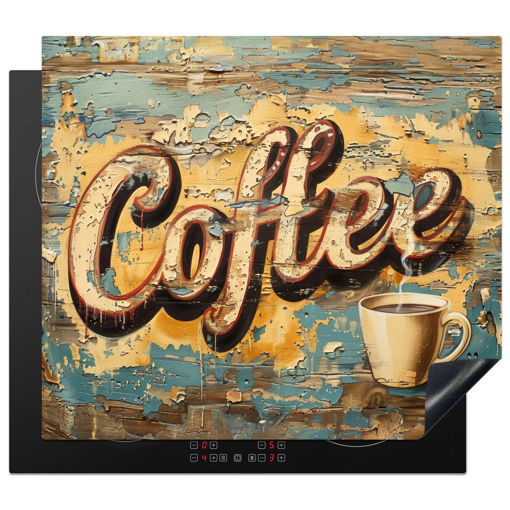 HERDABDECKPLATTE Kaffee - Vintage - Braun - Tasse Abdeckung Ceranfeld 57.6x51.6 cm - Teakfarben, Kunststoff (57.6/51.6/0.2cm) - MuchoWow