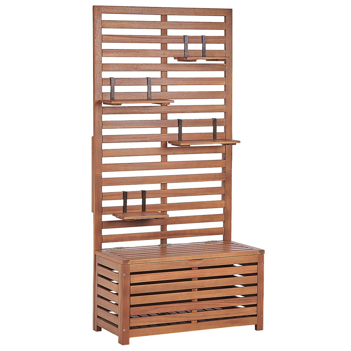 GARTENBANK Akazienholz hellbraun mit Stauraum Wandpaneel 80 cm Matino - Hellbraun, Holz (80/170/40cm) - Beliani