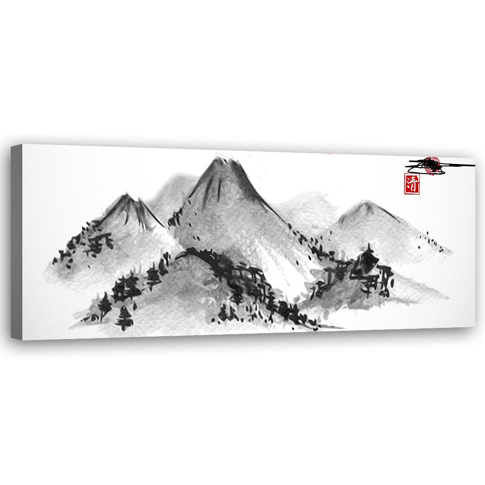 WANDBILD japanische berge - Schwarz, Textil (90/30cm) - Feeby
