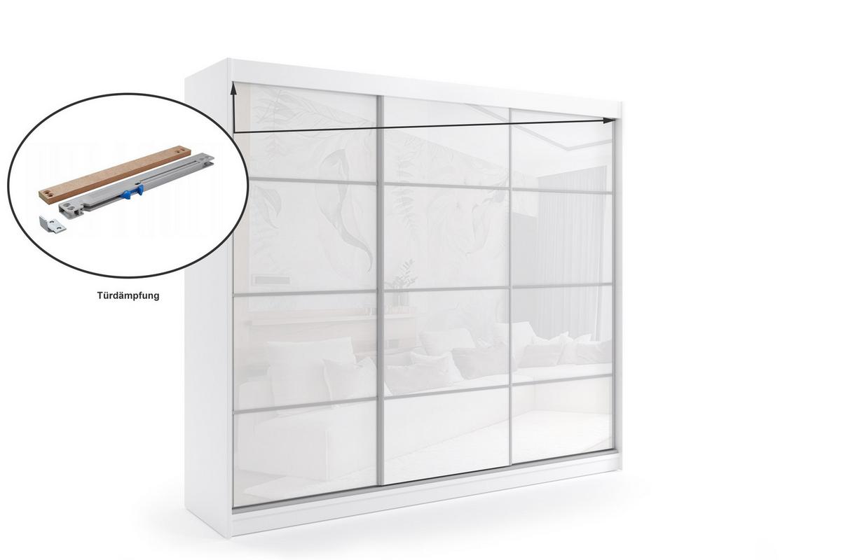 KLEIDERSCHRANK mit Lacobel-Schiebetüren und Aluminium-Leisten - VIVONA - 240 cm Schwarz - Schwarz, Holzwerkstoff (200/216/61cm) - ALTDECOR
