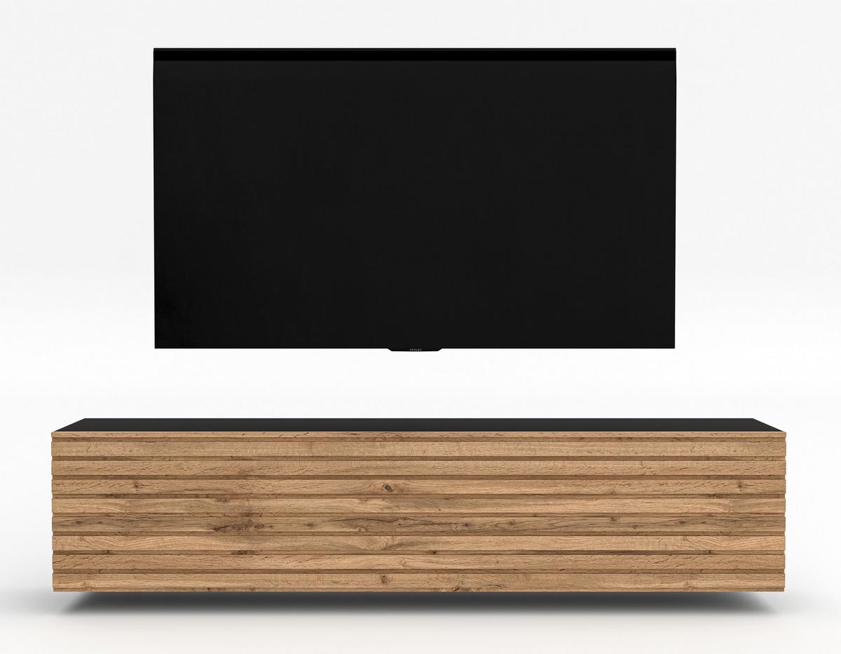 LOWBOARD ZIVOLLI 160 Schwarz, Wotan Lamellen 160/34/40 cm – TV-Hängeschrank mit Lamellenfront - Hellbraun/Schwarz, Holzwerkstoff/Kunststoff (160/34/40cm) - AX Living