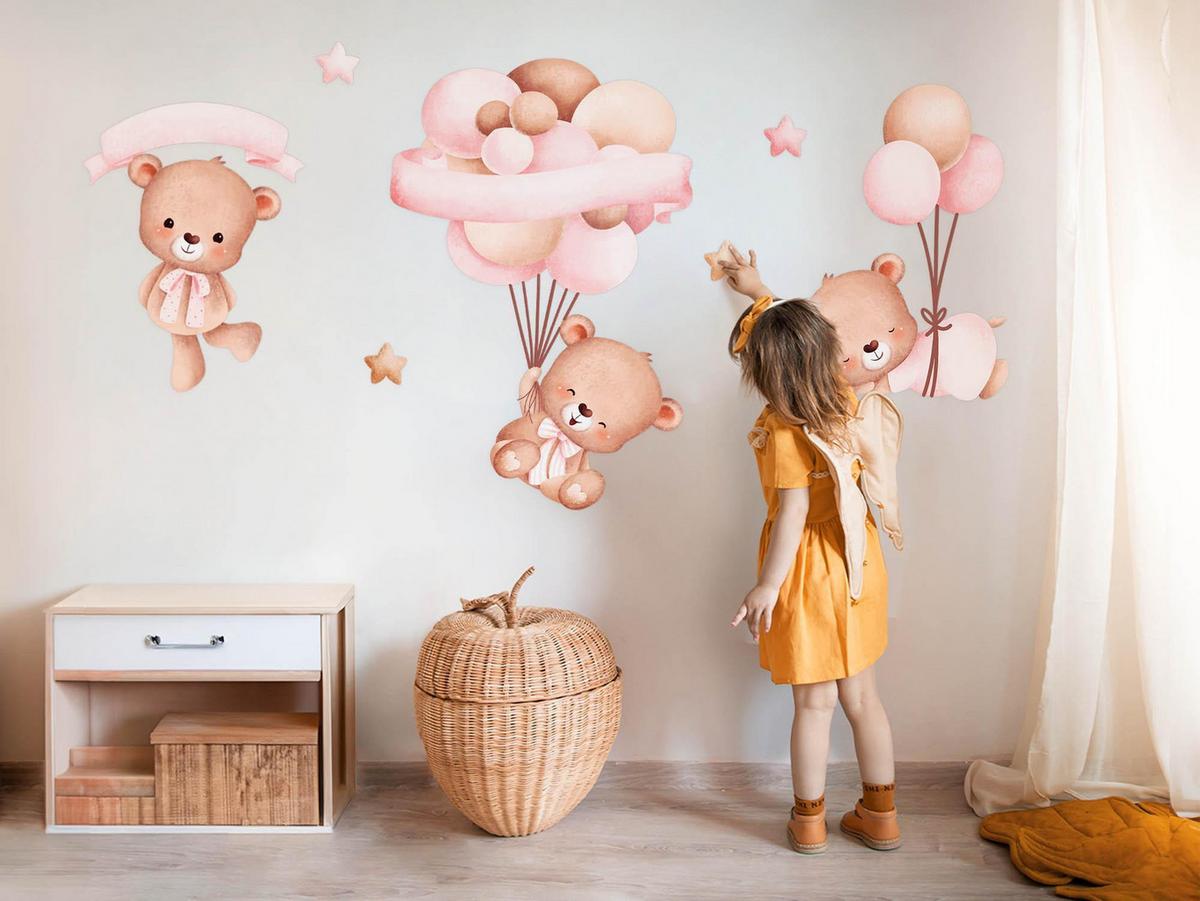 WANDAUFKLEBER 130x189cm - Teddybären und Luftballons - Multicolor, Kunststoff (130/189/0.1cm) - Wallfluent