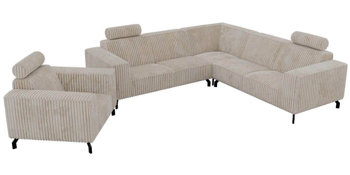 SITZGARNITUR VESANO - Beige Cord - Beige/Creme, Textil/Metall (260/90/260cm) - MKS