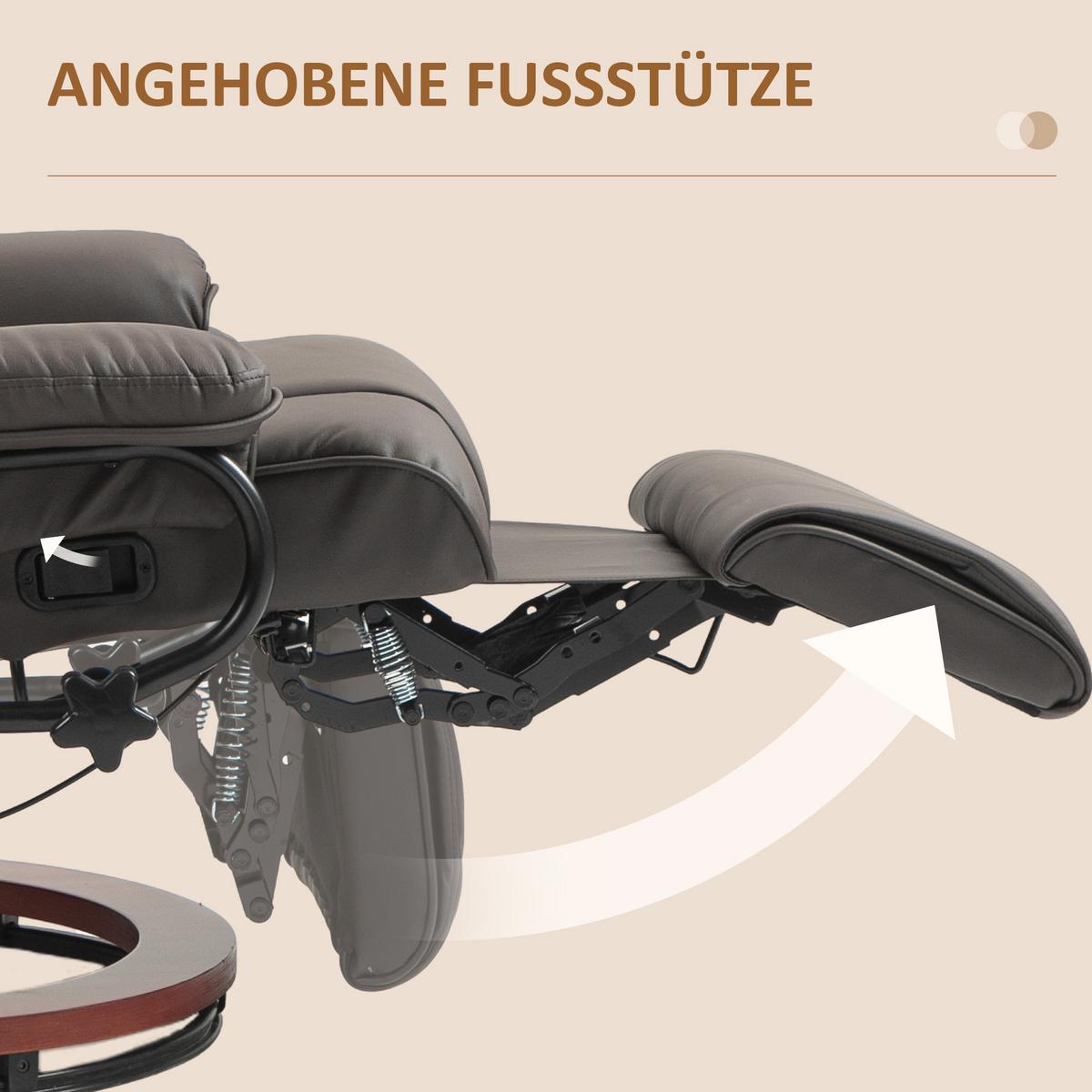RELAXSESSEL, drehbarer TV-Sessel, Liegefunktion, Fußstütze, Lederoptik, Braun - Rotbraun/Braun, Leder/Holzwerkstoff (88/103/78cm) - HOMCOM