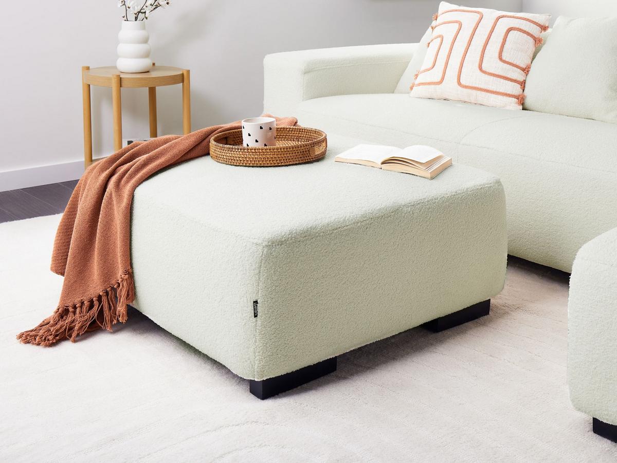 OTTOMANE Bouclé Weiß Lungo - Weiß, Textil (80/35/80cm) - Beliani