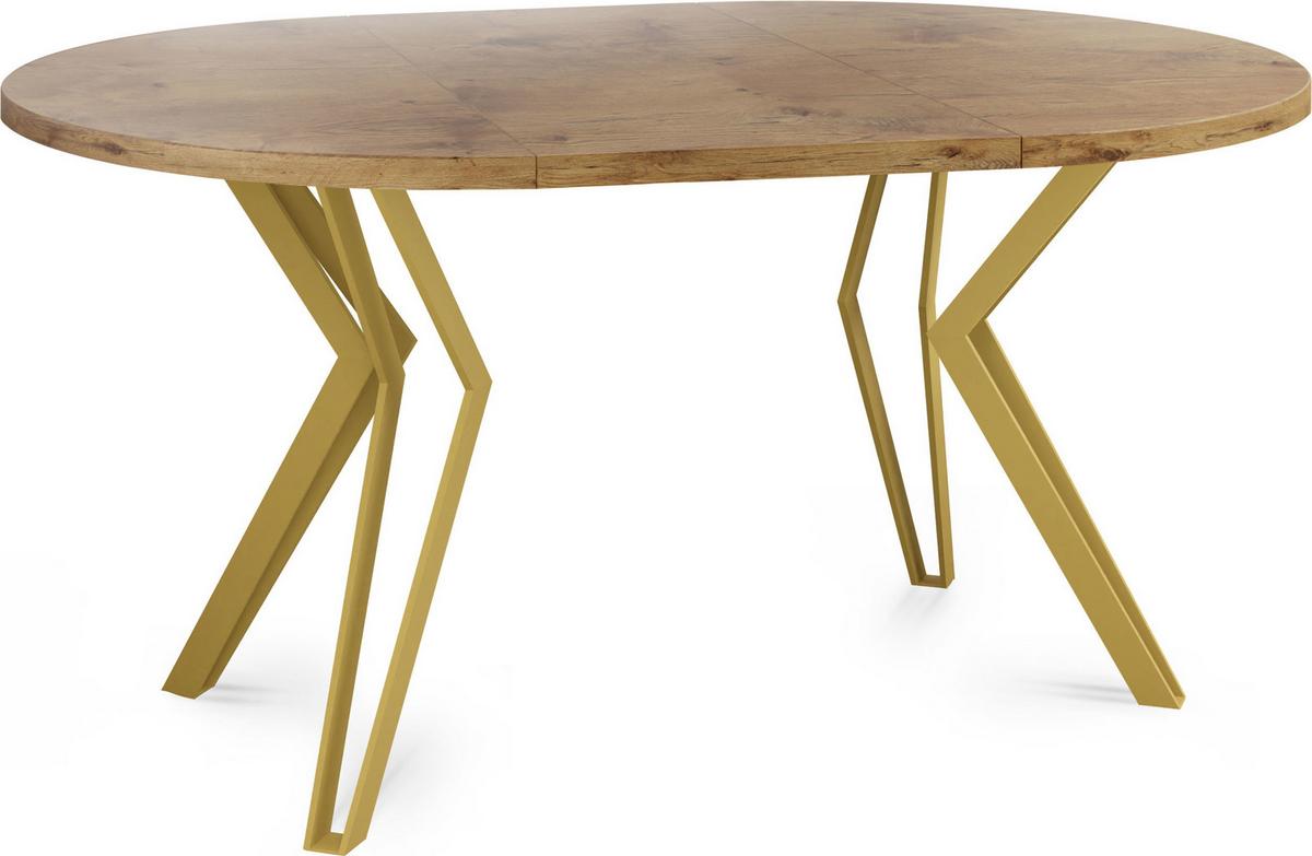 ESSTISCH Daisy runder ausziehbarer, Lancelot Eiche 100-180/100/76 cm - Eichefarben/Goldfarben, Holzwerkstoff/Metall (100/180/76cm) - WFL GROUP