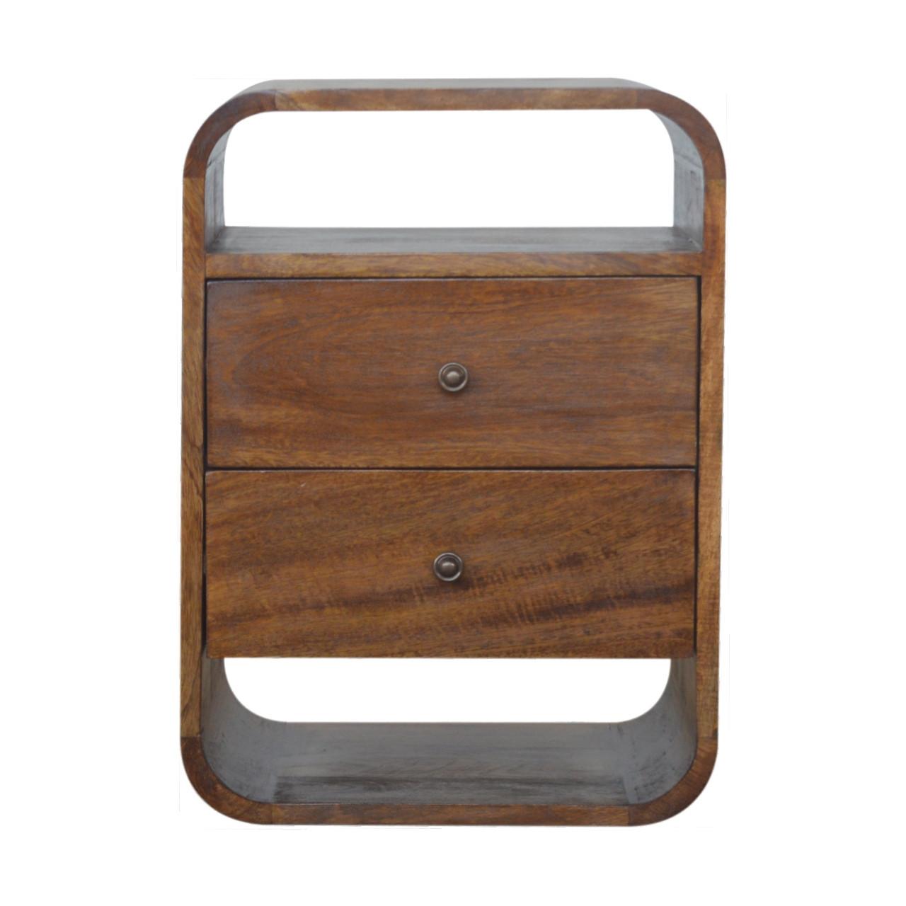 NACHTKASTEN Kastanie Geschwungen, 2 Schubladen und 2 Offene Fächer, Dunkelbraun - Dunkelbraun/Messingfarben, Holz/Metall (40/55/35cm) - Artisan Furniture