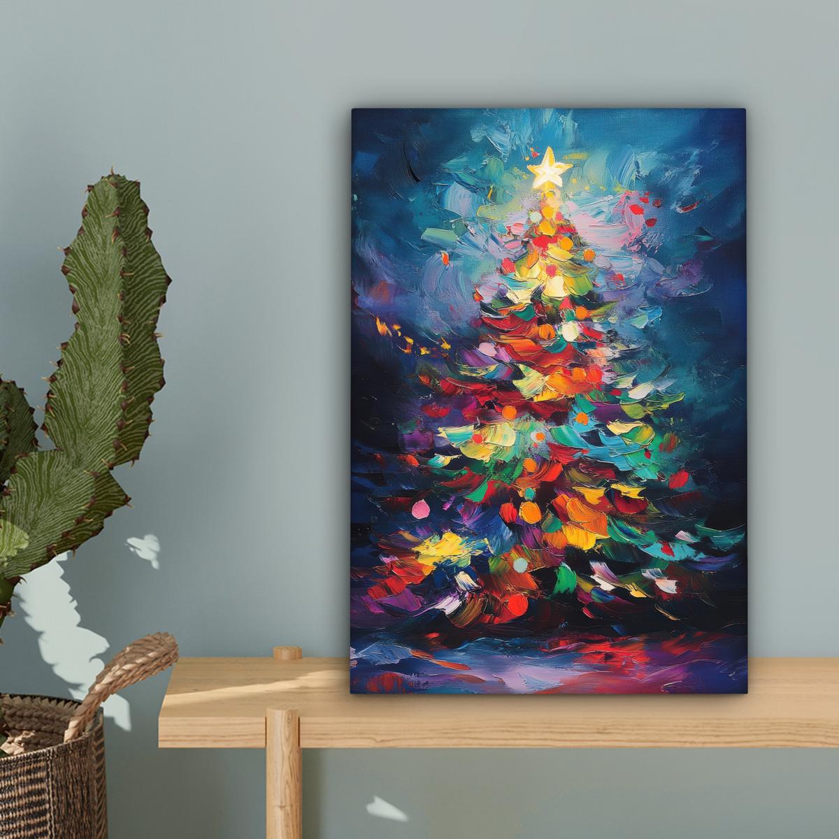 LEINWANDBILD Weihnachtsbaum - Weihnachten - Abstrakt - Farbenfroh Deko Wohnzimmer 20x30 cm - Multicolor, Textil (20/30cm) - MuchoWow