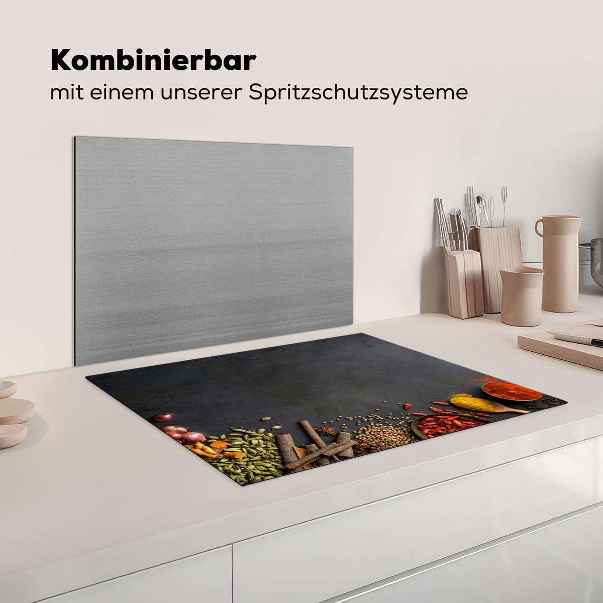 HERDABDECKPLATTE Kräuter - Lebensmittel - Gewürze - Schwarz - Paprika - Zimt Induktionsmatte 71x52 cm - Currygelb, Kunststoff (71/52/0.2cm) - MuchoWow