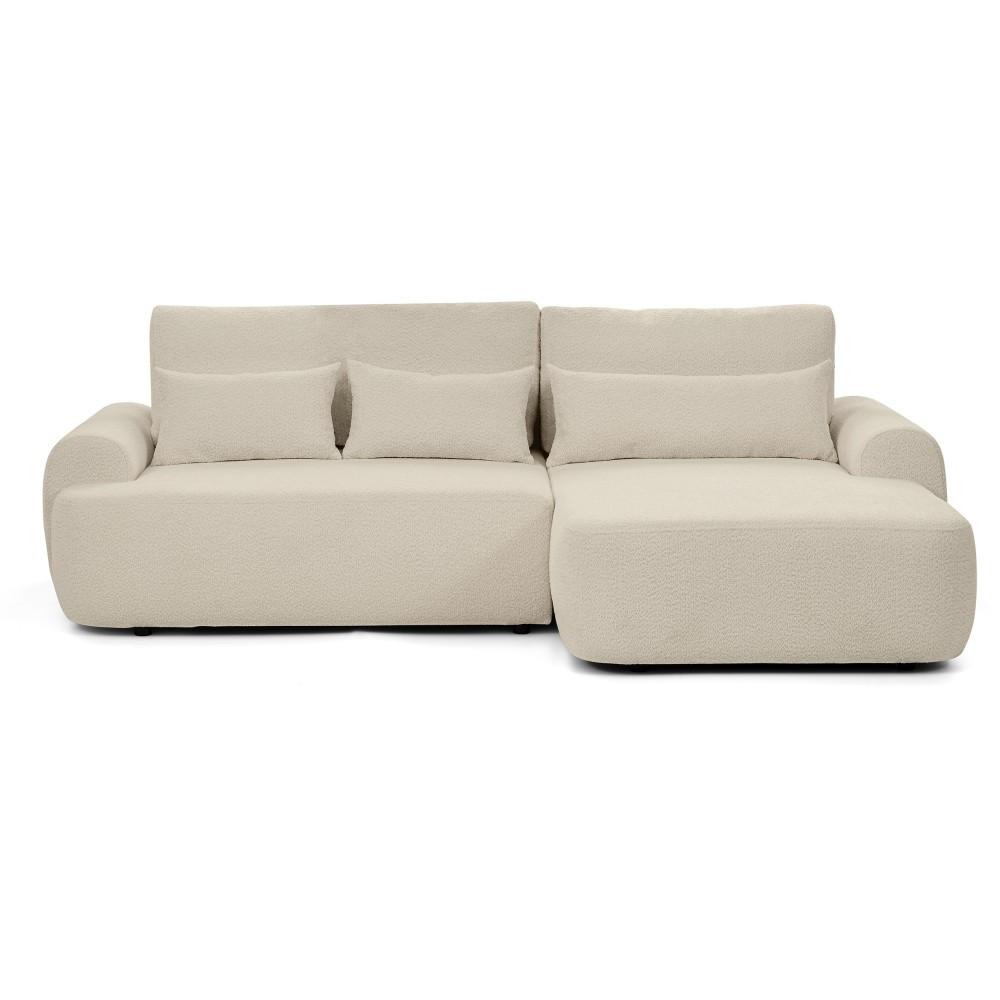 ECKSCHLAFSOFA Oliver im Bouclé-Gewebe, Beige, rechts - Beige/Schwarz, Textil (266/160cm) - Beautysofa