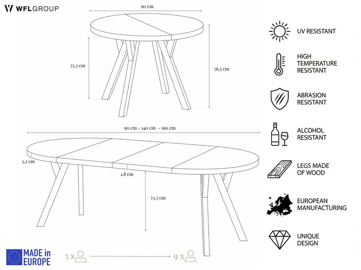 ESSTISCH Avero rund, ausziehbar, Massivholzbeine aus Buche, Kaschmir 90-190/90/77 cm - Hellbraun/Beige, Holz/Holzwerkstoff (90/190/76.5cm) - WFL GROUP