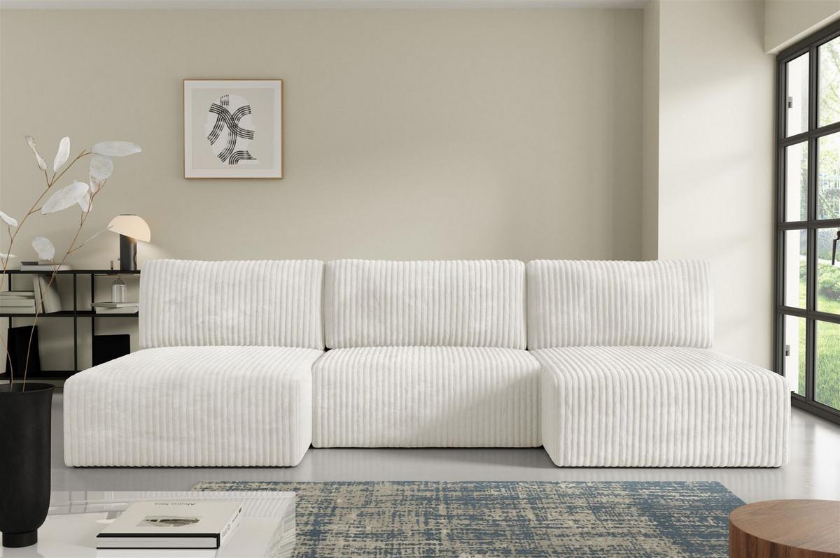 WOHNLANDSCHAFT Natalia - Creme, Holzwerkstoff/Textil (304/85/149cm) - Fun Möbel