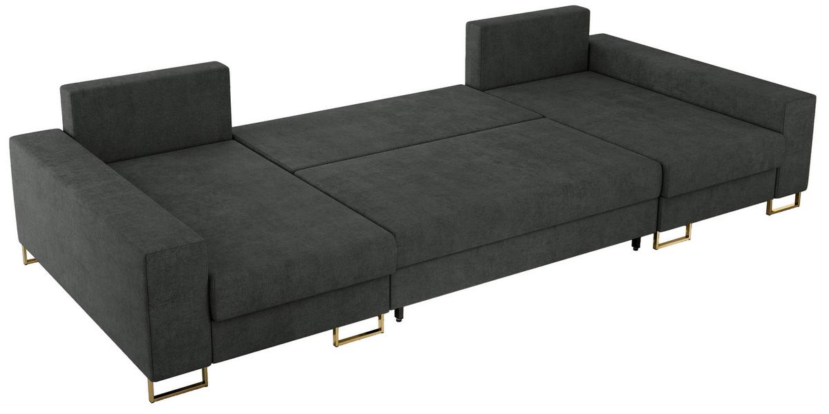 WOHNLANDSCHAFT DORIAN U Struktur Dunkelgrau - Dunkelgrau/Goldfarben, Textil/Metall (312/85/138cm) - MKS