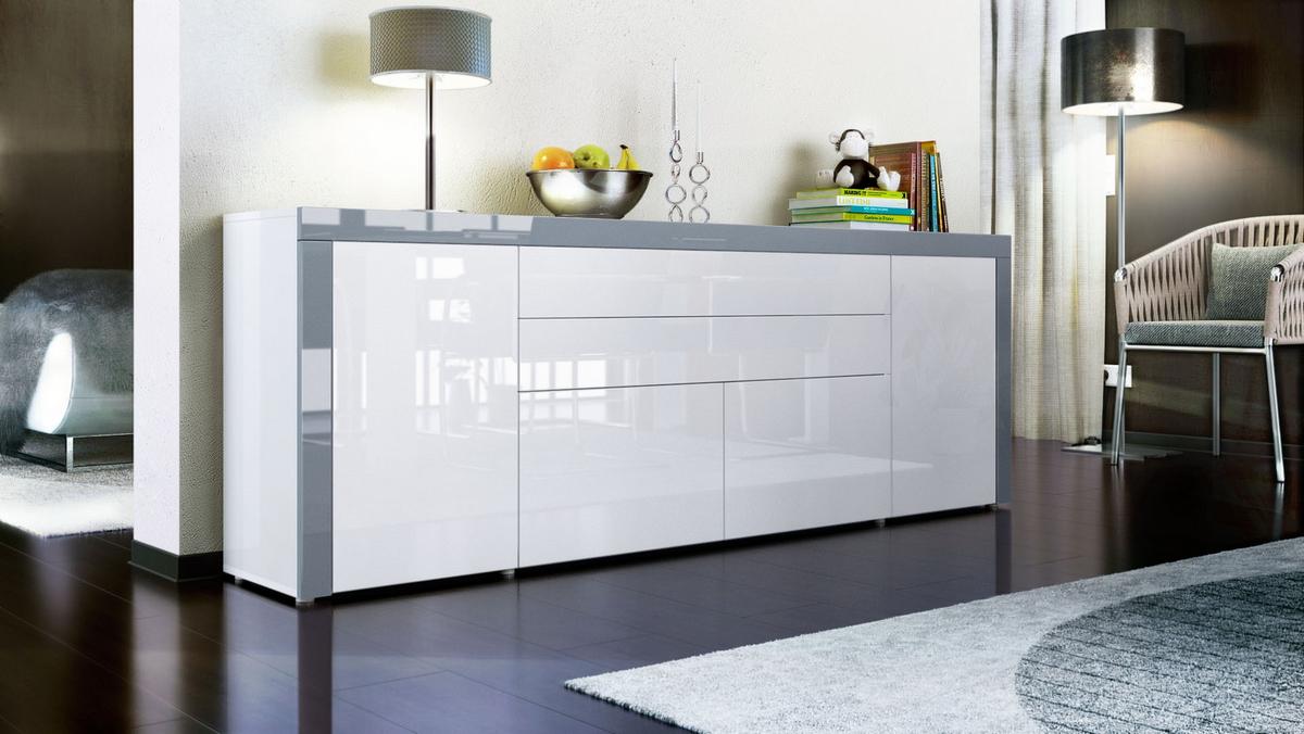 SIDEBOARD La Paz Weiß Hochglanz / Grau Hochglanz - Weiß Hochglanz/Grau, Holzwerkstoff (200/72/35cm) - Vladon