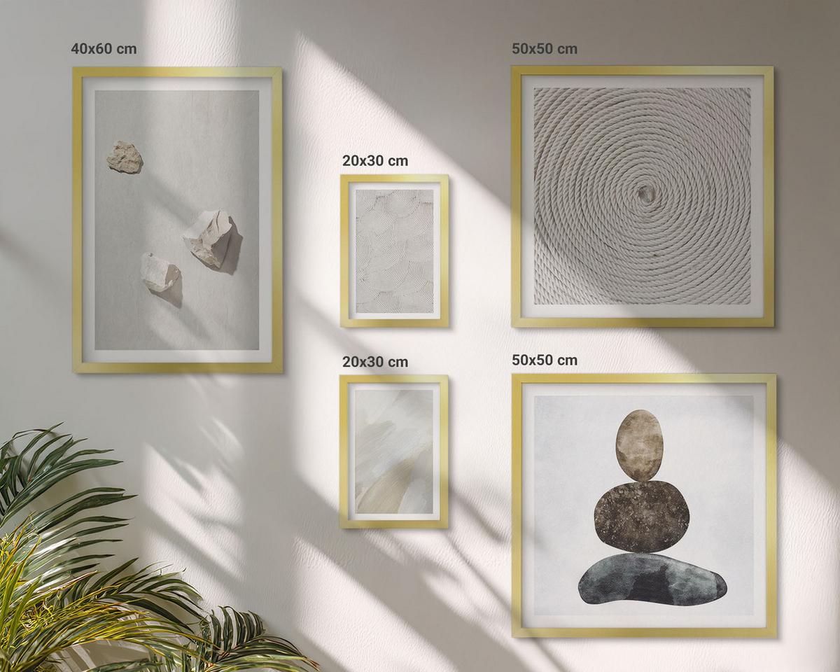 BILDER SET 5er Set - 50x50 cm & 20x30 cm & 40x60 cm Goldrahmen - Sandsteine moderne Farbe - Goldfarben, Kunststoff (40/60cm) - TULUP