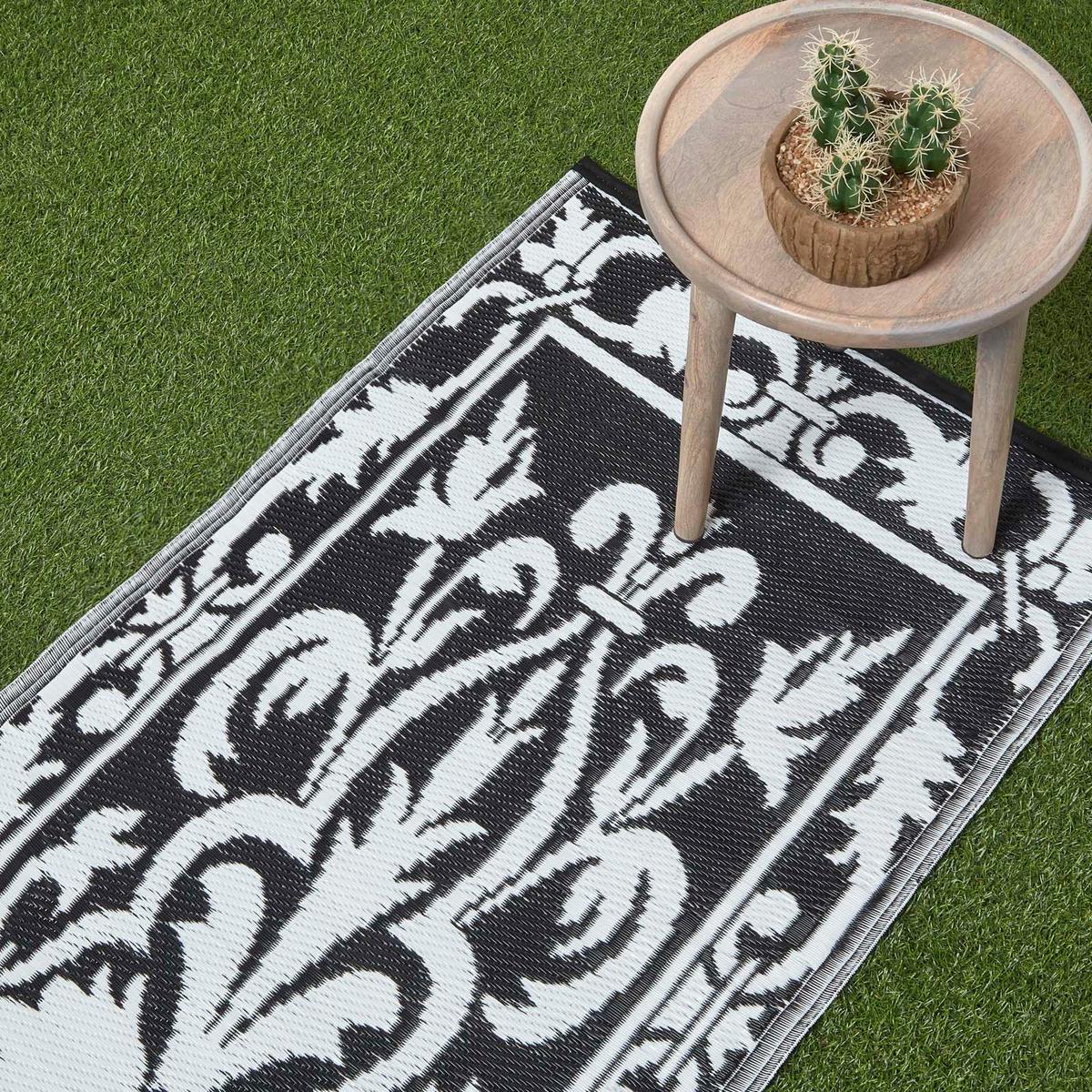 OUTDOORTEPPICH-LÄUFER, Damast-Muster 72/198 cm - Schwarz, Kunststoff (73/198cm) - Homescapes