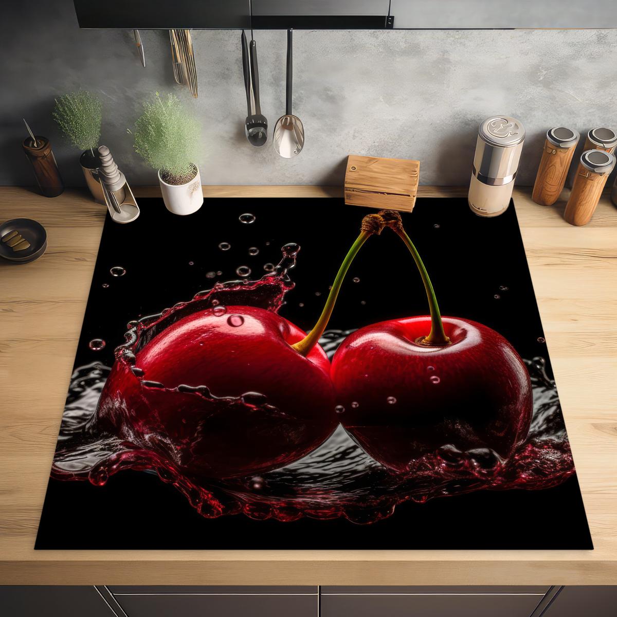 HERDABDECKPLATTE Kirsche - Rot - Frucht - Wasser - Schwarz Induktionsmatte 78x78 cm - Kirschrot, Kunststoff (78/78/0.2cm) - MuchoWow