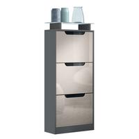 SCHUHSCHRANK Space Sandgrau Hochglanz - Sandfarben, Holzwerkstoff (46/128/23cm) - Vladon