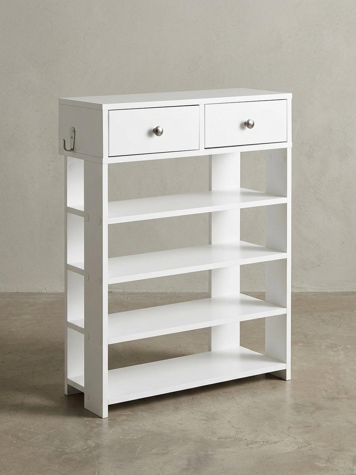 SCHUHREGAL – Weiß, Platz für 8–12 Paar Schuhe, mit Schubladen - Weiß, Holz/Metall (60/79/24cm) - KADIMA DESIGN