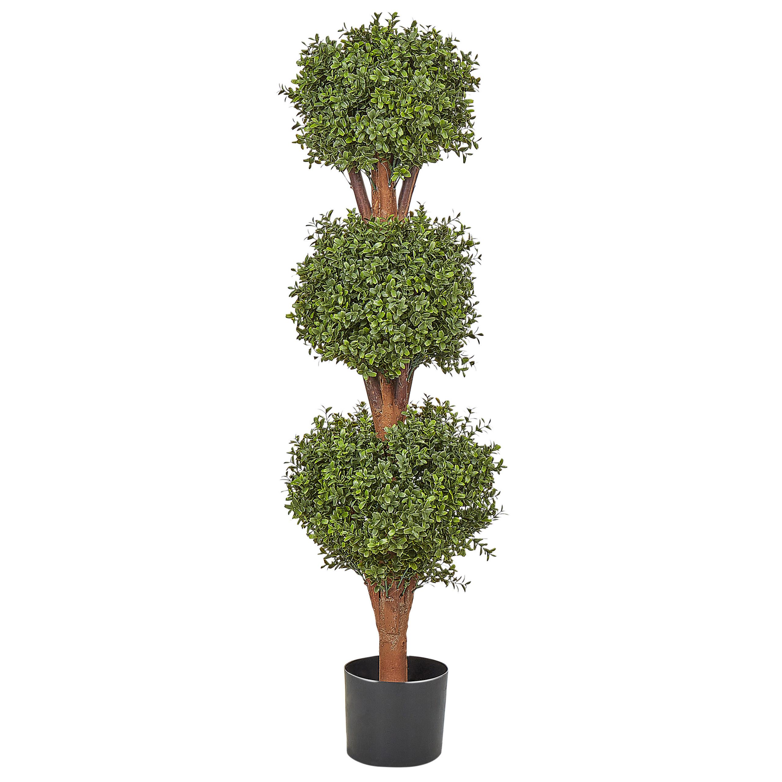 KUNSTPFLANZE im Blumentopf 120 cm Grün/Dunkler Holzfarbton Buxus Ball Tree - Dunkelbraun/Grün, Kunststoff (120cm) - Beliani