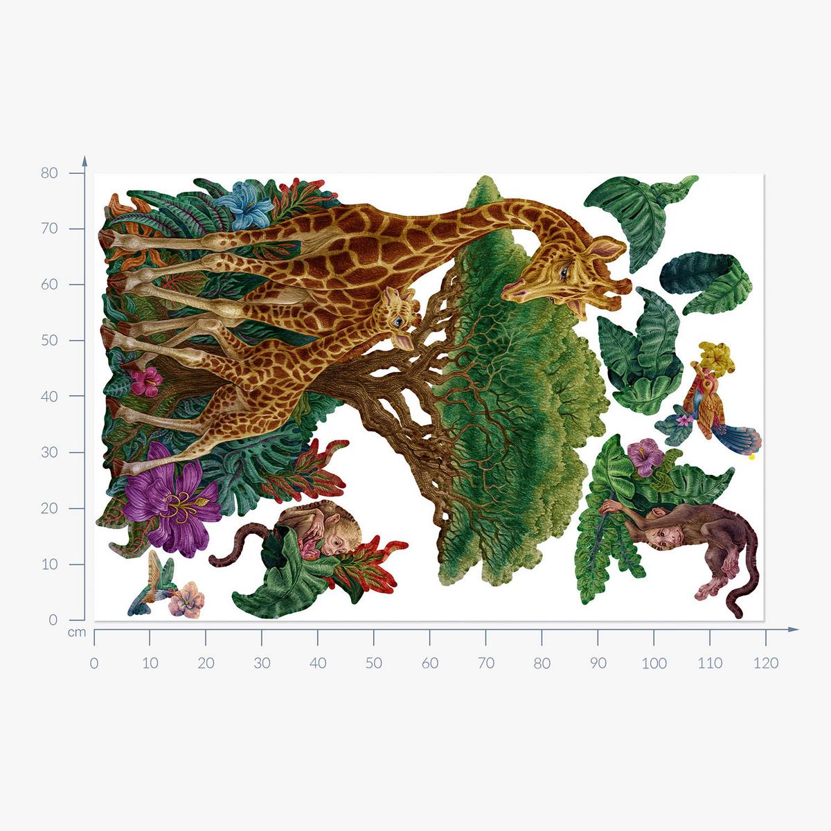 WANDAUFKLEBER 80x119cm - Wildtiere Vegetation - Multicolor, Kunststoff (80/119/0.1cm) - Wallfluent