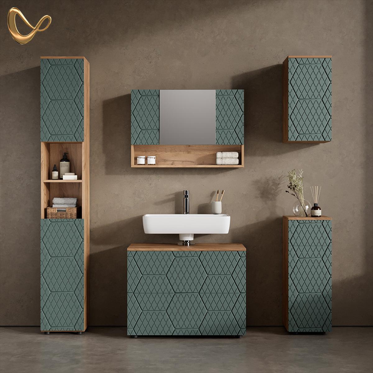 WASCHBECKENUNTERSCHRANK Ronco Grün 80 x 58.6 cm mit 2 Schubladen - Grün, Holzwerkstoff (80/58.6/41cm) - Livinity®