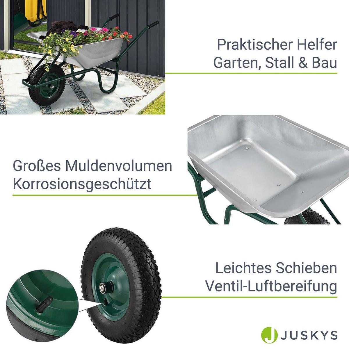 SCHUBKARRE Garden silber 100L mit Handschuhen - Silberfarben, Metall (59/62/141cm) - Juskys