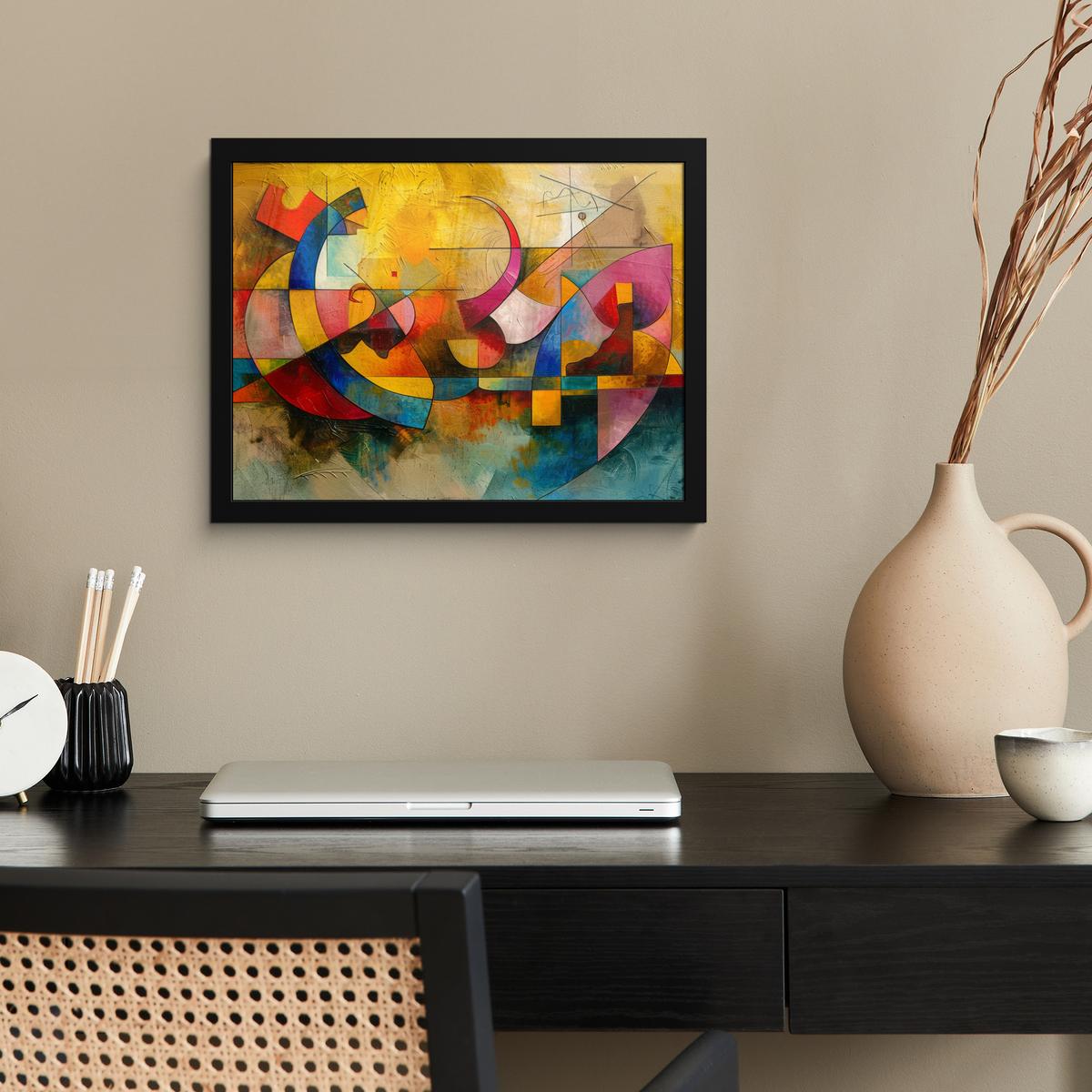 POSTER MIT RAHMENGERAHMTES BILD Kunst - Abstrakt - Modern 40x30 cm - Gelb, Papier (40/30cm) - MuchoWow