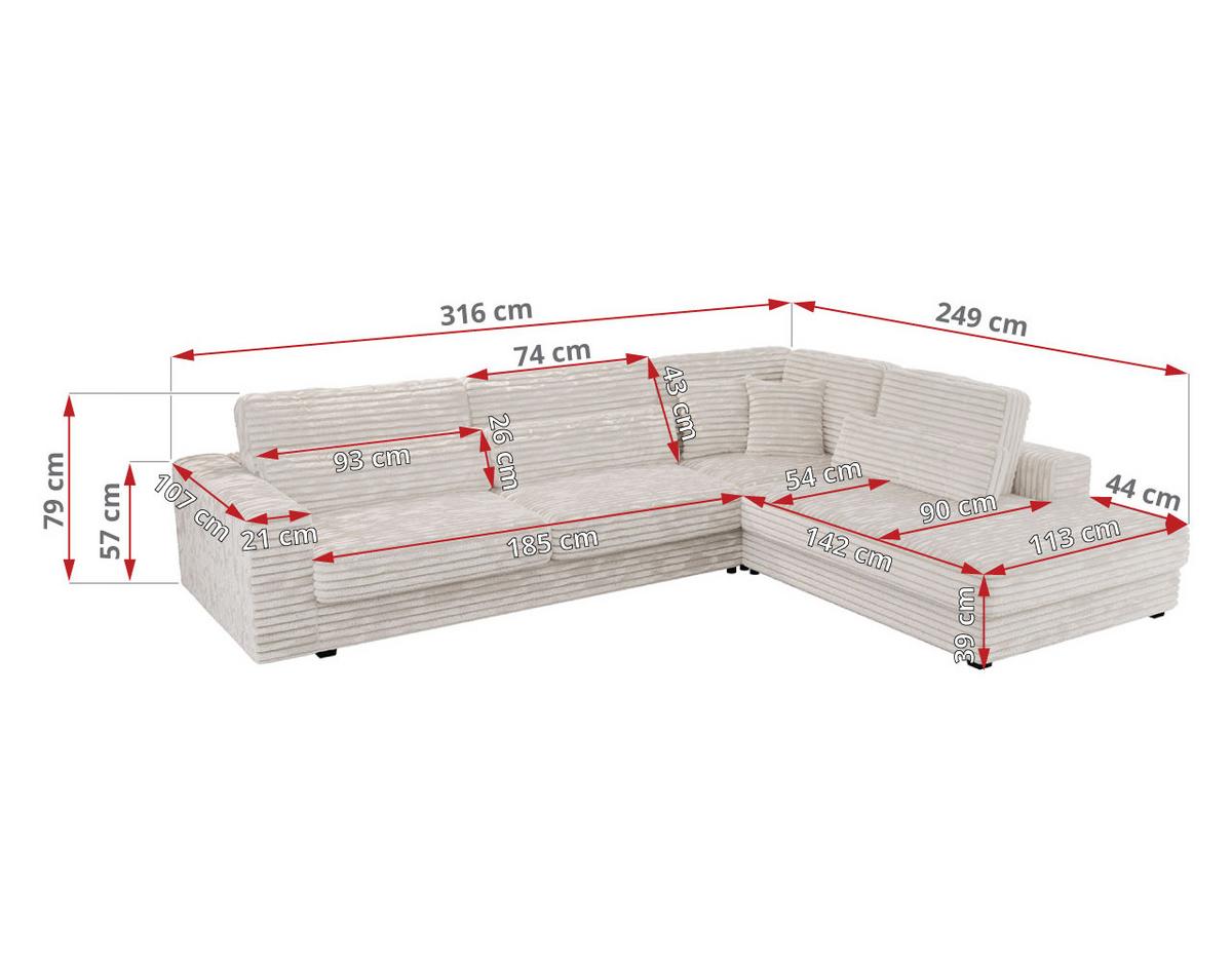 ECKSOFA Savona Beige breiter Cord - links - Beige/Schwarz, Kunststoff/Textil (316/249cm) - MKS