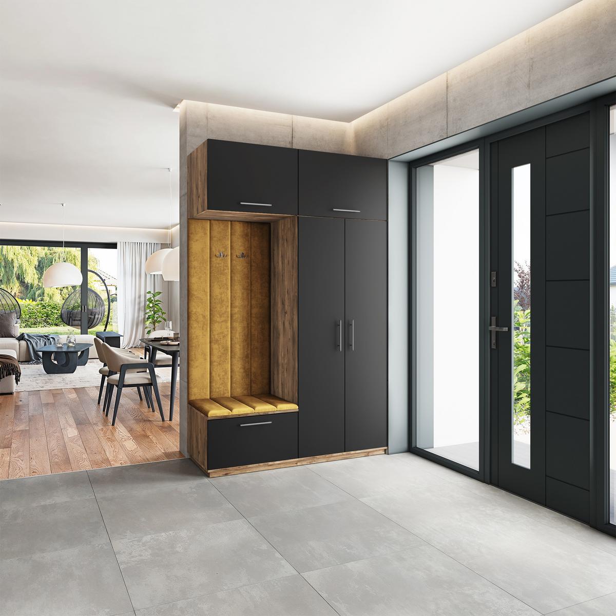 GARDEROBENSCHRANK REMA 150/240/60 cm Modern Garderobe-Set Eiche Lefkas - Eichefarben/Gelb, Holzwerkstoff (150/240/60cm) - MASSENO