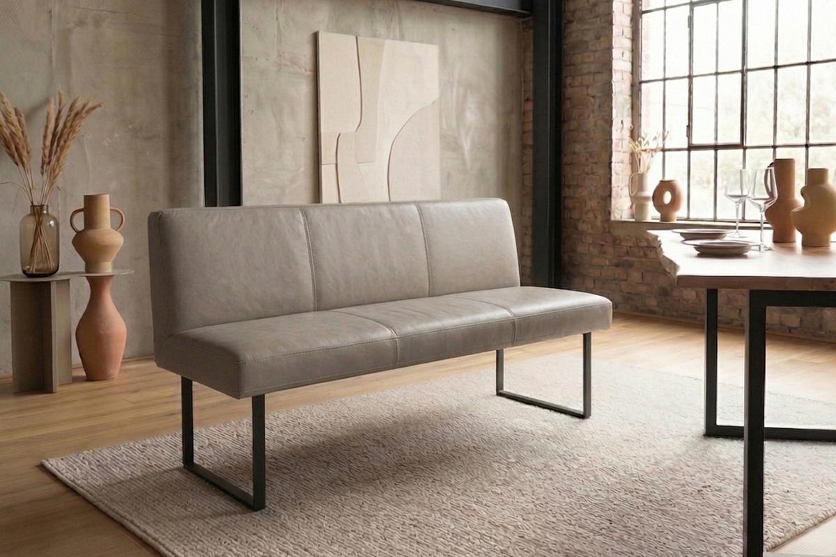 ESSZIMMERBANK ELEEN Grau Leder - Grau, Leder (143/85/69cm) - KAWOLA