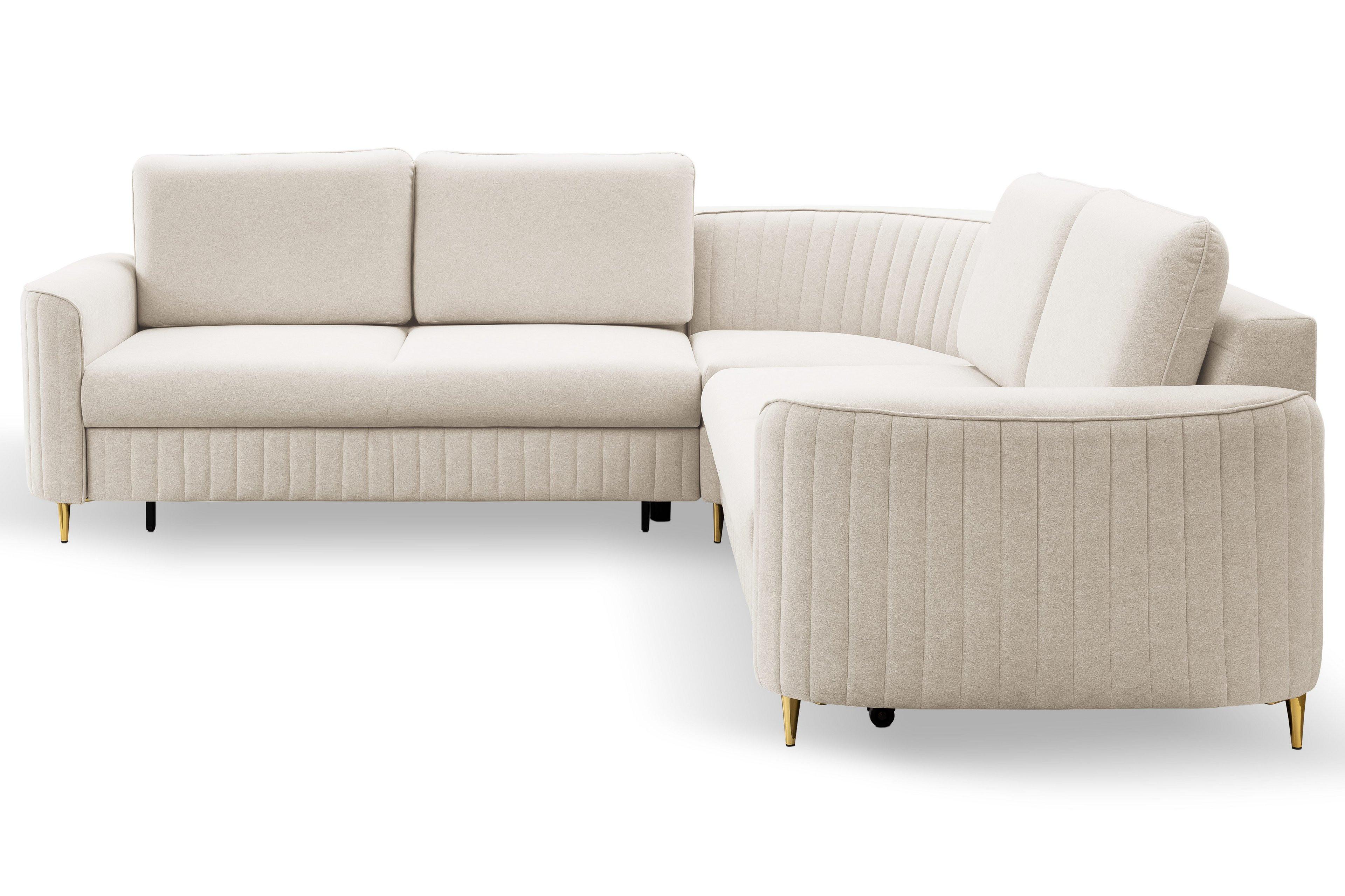 ECKSOFA VELA R-S Beige Velours-Stoff mit Schlaffunktion - Beige, Holz (251/251cm) - MASSENO